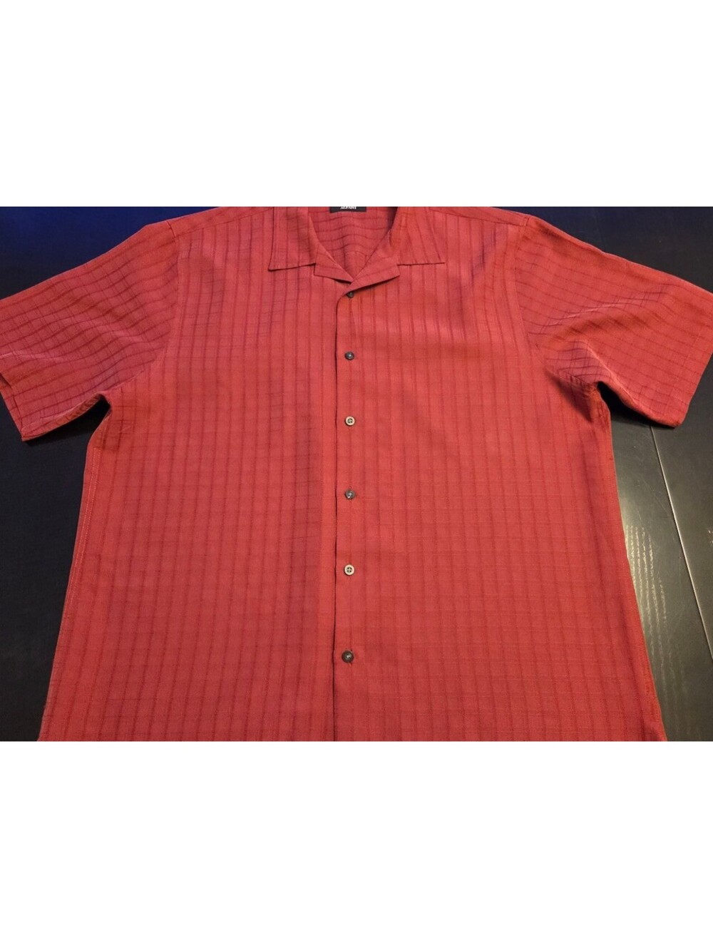 Alfani Men's Red Short Sleeve Button-Up Shirt Size Large, Polyester Modal Blend